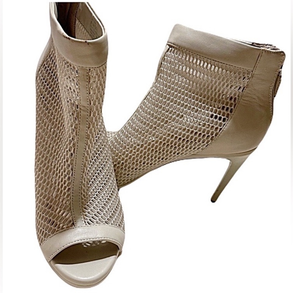 BCBGMaxAzria Beige Mesh Ankle Bootie Heels - Picture 5 of 13